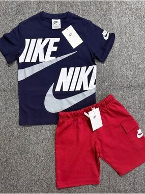 Nike Navy and Red Logo Graphic Tee & Shorts Set